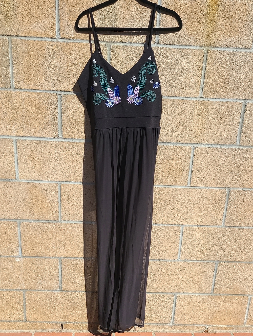 Cosmic Aura - Black Embroidered Maxi Slip and Romper